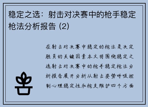 稳定之选：射击对决赛中的枪手稳定枪法分析报告 (2)
